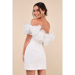 Lulus Angelic Trend White Embroidered Ruffled One-shoulder Mini Dress - Size XS